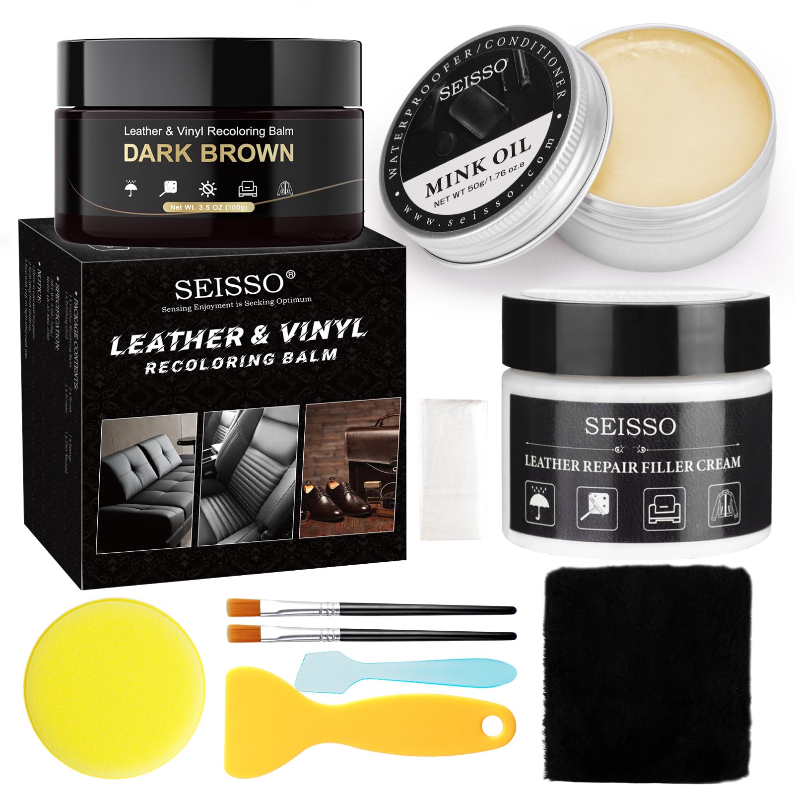 Amazon.com: SEISSO Leather Repair Kit for Furniture, Dark Brown